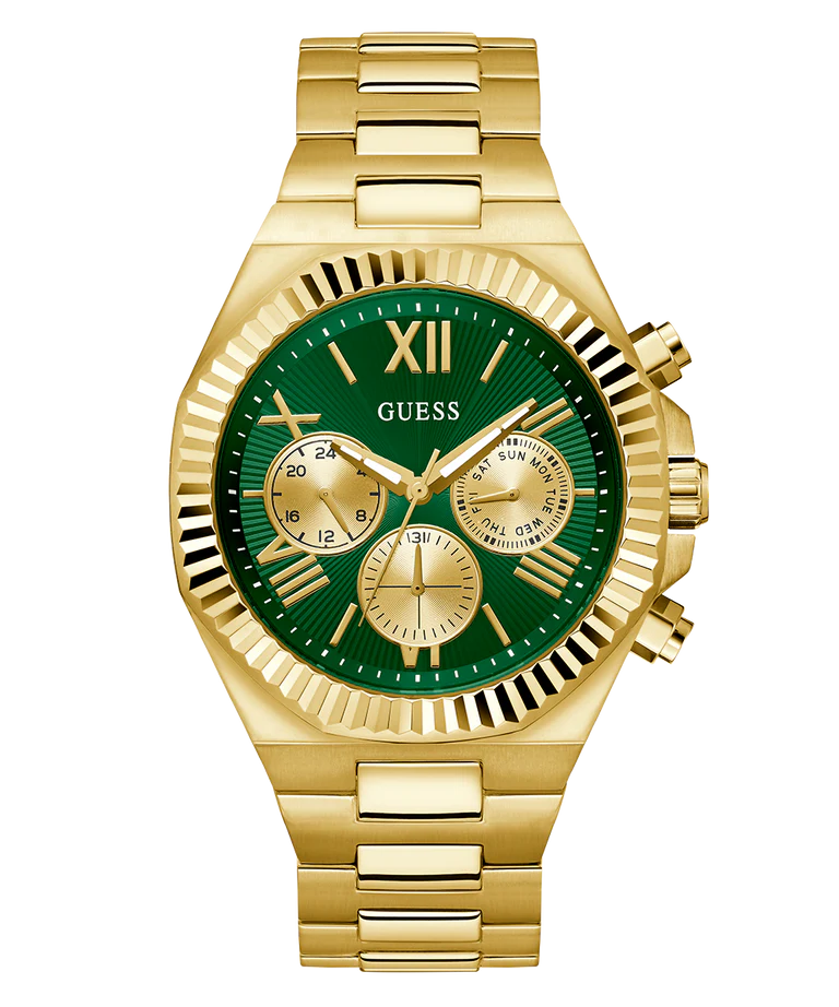 GUESS Men Green Round Dial Analogue Stainless Steel Band Watch- GW0703G2