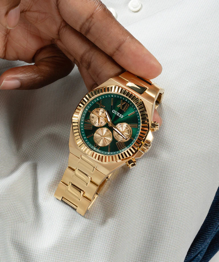 GUESS Men Green Round Dial Analogue Stainless Steel Band Watch- GW0703G2