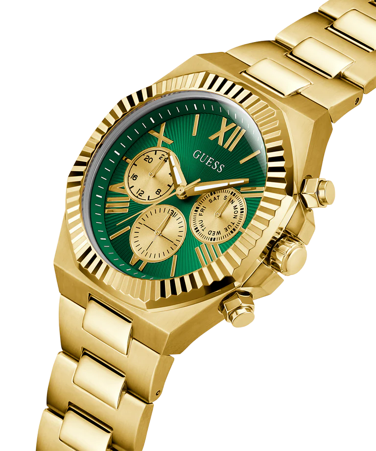 GUESS Men Green Round Dial Analogue Stainless Steel Band Watch- GW0703G2
