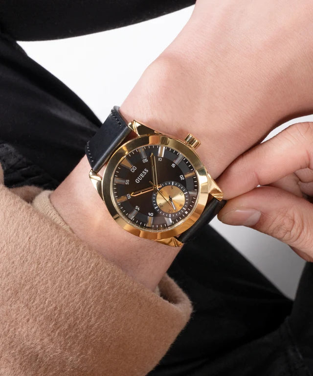Guess Leather Analog Black Dial Men's Watch-Gw0793G2