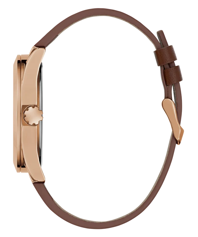 GUESS Grayson Analog Watch for Man with Grey Round Dial & Brown Leather Strap Band Water Resistant Men's Wrist Watches - GW0793G3