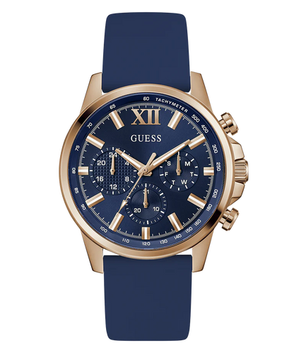 GUESS Mens Blue Rose Gold Tone Multi-function Watch GW0913G1