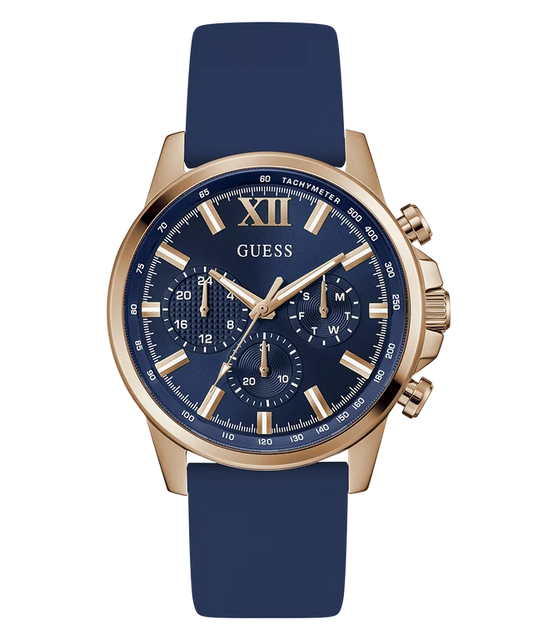 GUESS Mens Blue Rose Gold Tone Multi-function Watch GW0913G1
