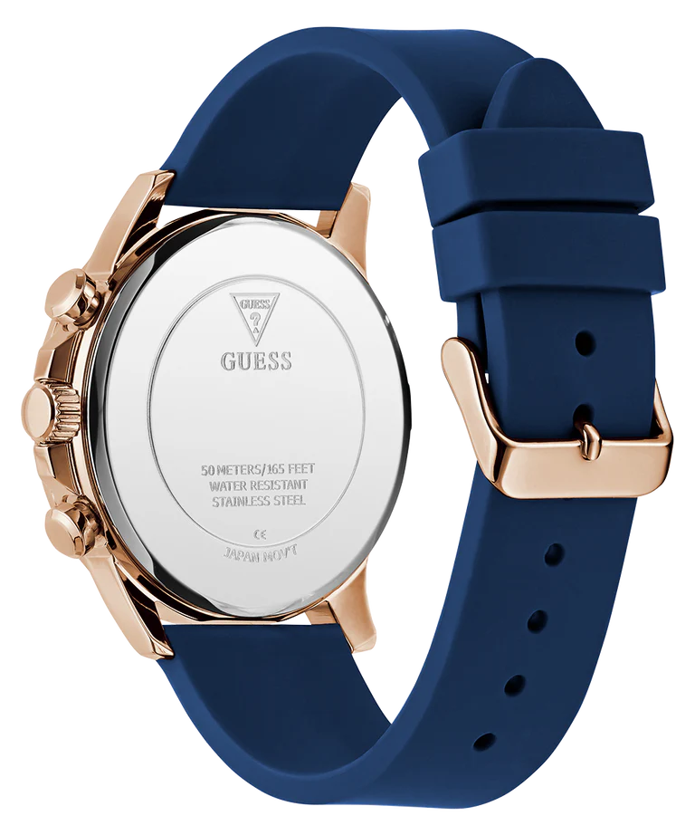 GUESS Mens Blue Rose Gold Tone Multi-function Watch GW0913G1