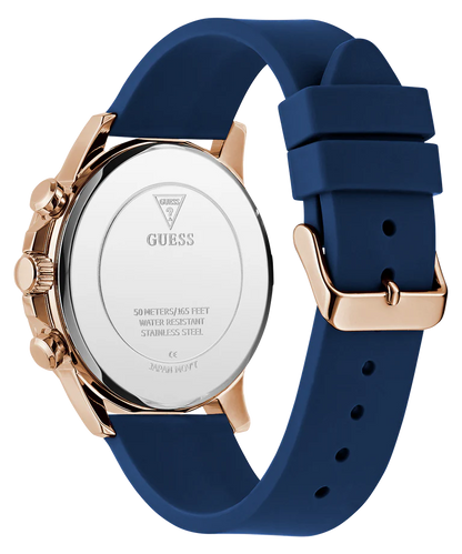 GUESS Mens Blue Rose Gold Tone Multi-function Watch GW0913G1