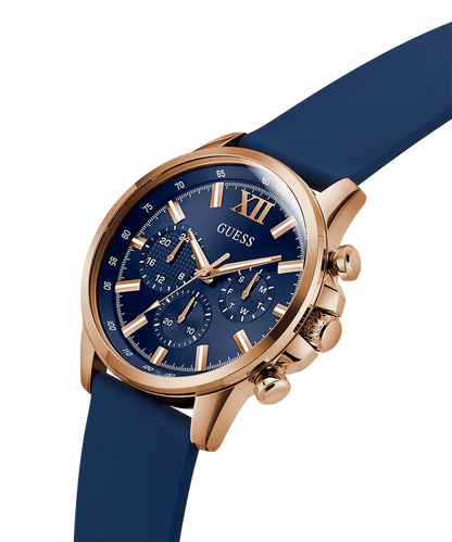 GUESS Mens Blue Rose Gold Tone Multi-function Watch GW0913G1