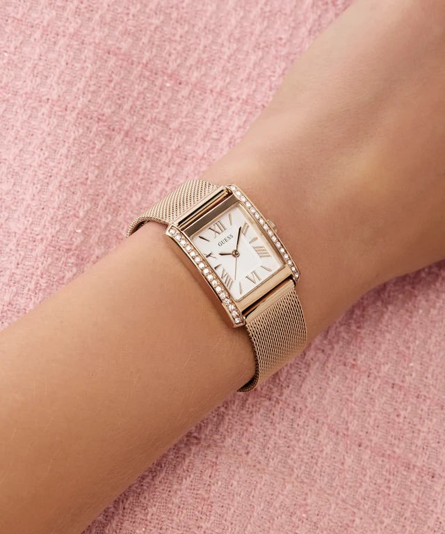 GUESS Rectangle 23mm White Dial Analog Women Watch - GW0997L3