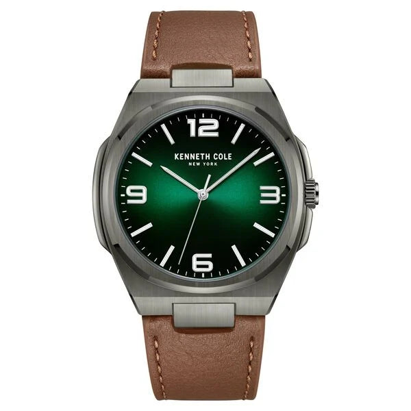 Kenneth Cole Quartz Analog Green Dial Brown Leather Strap Watch for Men ntkcwga0015202mn