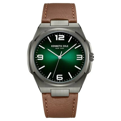 Kenneth Cole Quartz Analog Green Dial Brown Leather Strap Watch for Men ntkcwga0015202mn