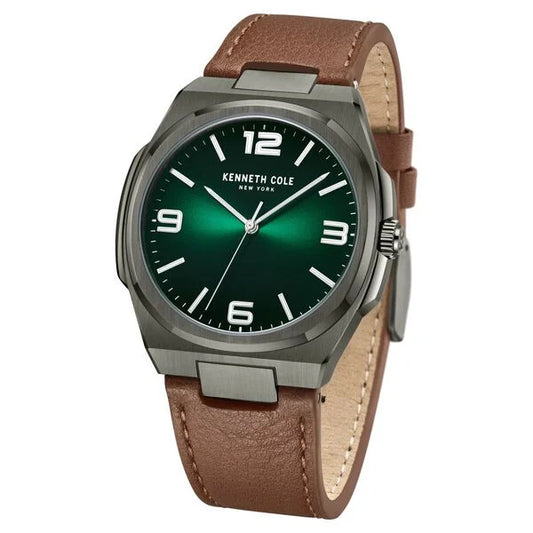 Kenneth Cole Quartz Analog Green Dial Brown Leather Strap Watch for Men ntkcwga0015202mn