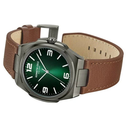 Kenneth Cole Quartz Analog Green Dial Brown Leather Strap Watch for Men ntkcwga0015202mn