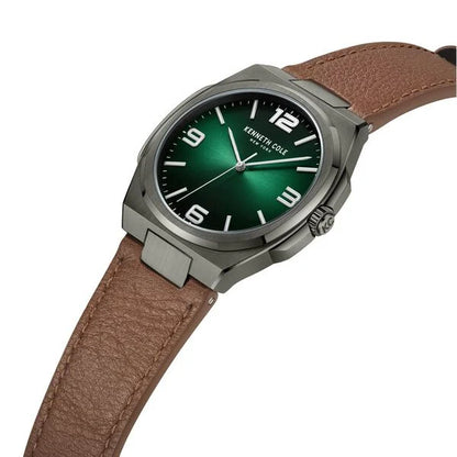 Kenneth Cole Quartz Analog Green Dial Brown Leather Strap Watch for Men ntkcwga0015202mn