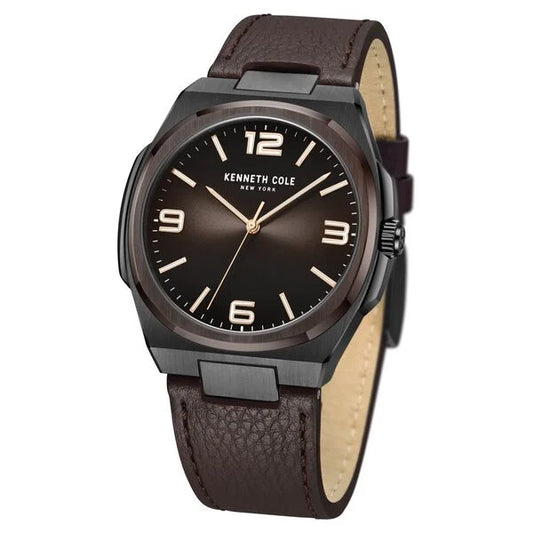 Kenneth Cole Quartz Analog Brown Dial Brown Leather Strap Watch for Men ntkcwga0015203mn