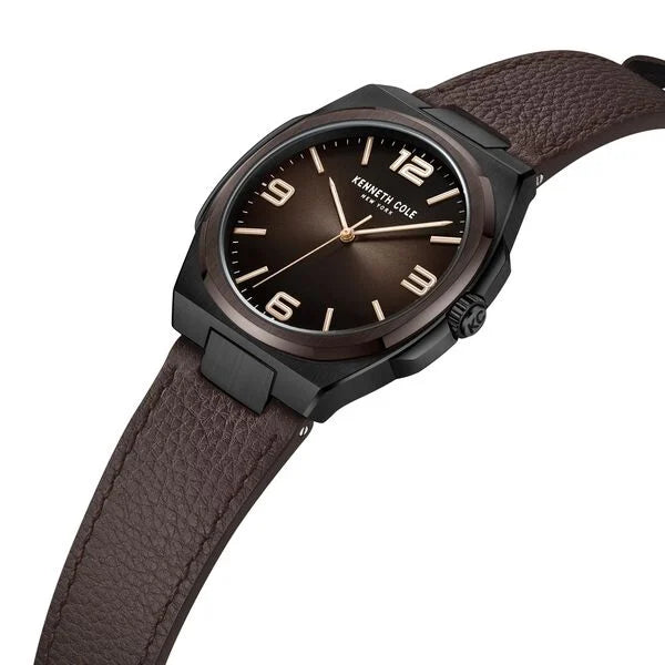 Kenneth Cole Quartz Analog Brown Dial Brown Leather Strap Watch for Men ntkcwga0015203mn