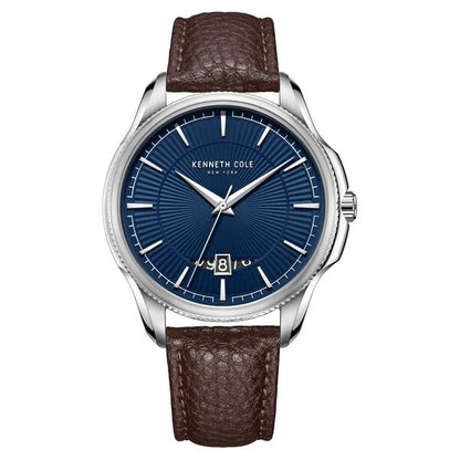 Kenneth Cole Quartz Analog with Date Blue Dial Leather Strap Watch for Men kcwgb2217801mn