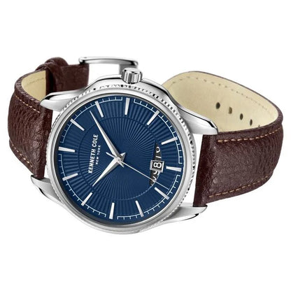 Kenneth Cole Quartz Analog with Date Blue Dial Leather Strap Watch for Men kcwgb2217801mn