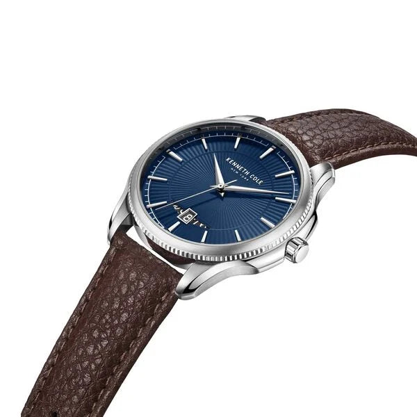 Kenneth Cole Quartz Analog with Date Blue Dial Leather Strap Watch for Men kcwgb2217801mn