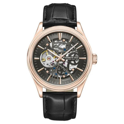 Kenneth Cole Mechanical Hand Wound Analog Mechanical Grey Dial With Black Leather Strap Watch For Men ntkcwge0048904mn