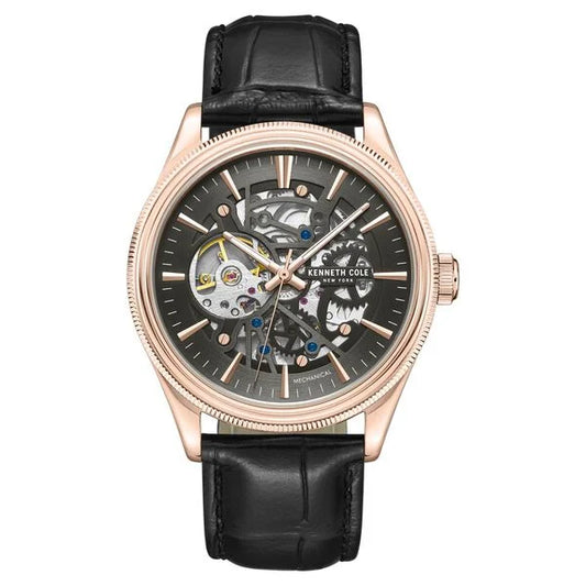 Kenneth Cole Mechanical Hand Wound Analog Mechanical Grey Dial With Black Leather Strap Watch For Men ntkcwge0048904mn