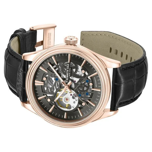 Kenneth Cole Mechanical Hand Wound Analog Mechanical Grey Dial With Black Leather Strap Watch For Men ntkcwge0048904mn