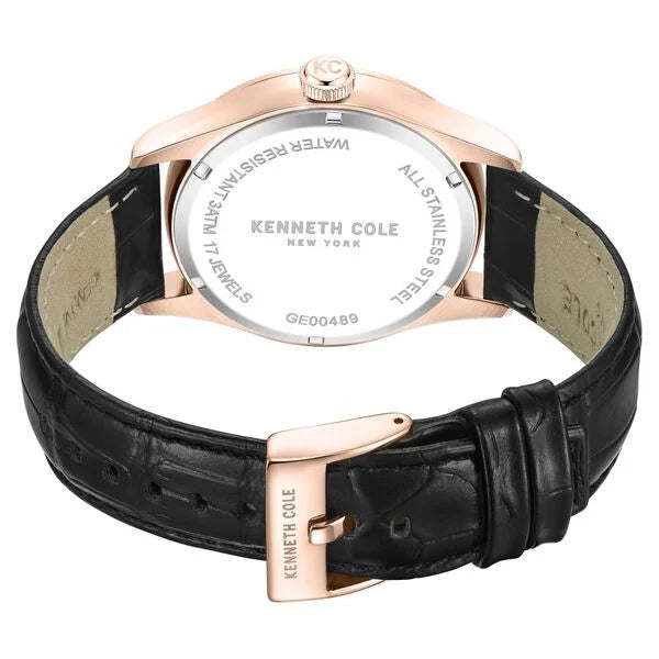 Kenneth Cole Mechanical Hand Wound Analog Mechanical Grey Dial With Black Leather Strap Watch For Men ntkcwge0048904mn