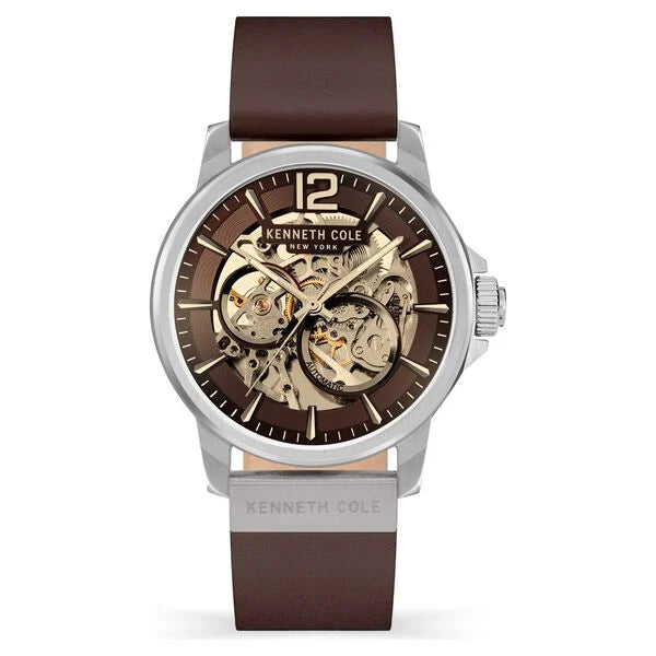 Kenneth Cole Automatic Brown Dial Brown Leather Strap Watch For Men ntkcwgx2124701mn