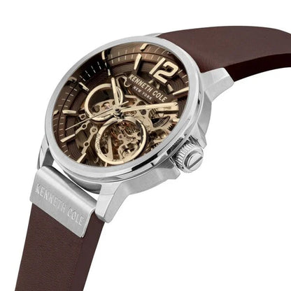 Kenneth Cole Automatic Brown Dial Brown Leather Strap Watch For Men ntkcwgx2124701mn