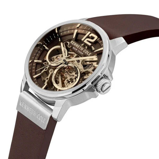 Kenneth Cole Automatic Brown Dial Brown Leather Strap Watch For Men ntkcwgx2124701mn