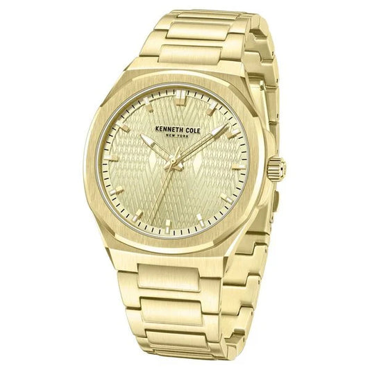 Kenneth Cole Quartz Analog Golden Dial Stainless Steel Strap Watch For Men NTCKWGG0047001MN