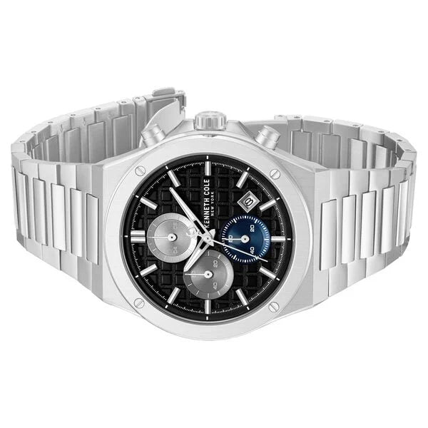 Kenneth Cole Quartz Chronograph Black Dial Silver Stainless Steel Strap Watch For Men kcwgi0100001mnw
