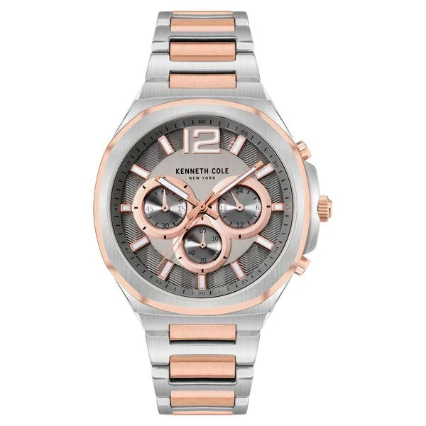 Kenneth Cole Quartz Chronograph Grey Dial Two Toned Stainless Steel Strap Watch For Men ntkcwgi2104902mnw