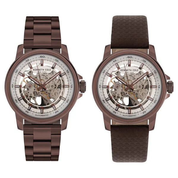 Kenneth Cole Automatic Silver Dial Leather Strap Watch for Men ntkcwgy2104102mn