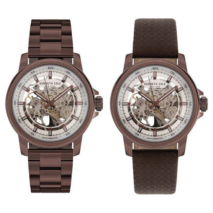 Kenneth Cole Automatic Silver Dial Leather Strap Watch for Men ntkcwgy2104102mn