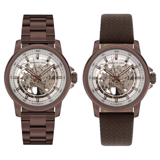 Kenneth Cole Automatic Silver Dial Leather Strap Watch for Men ntkcwgy2104102mn