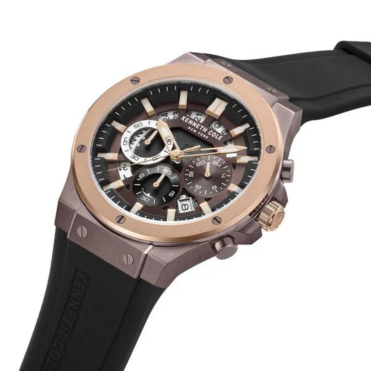 Kenneth Cole Quartz Chronograph Brown Dial Silicone Strap Watch for Men ntkcwgo0035503mn