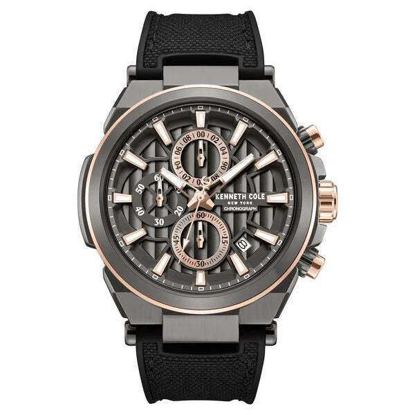 Kenneth Cole Quartz Multifunction Grey Dial Black Colour Silicone Strap Watch For Men