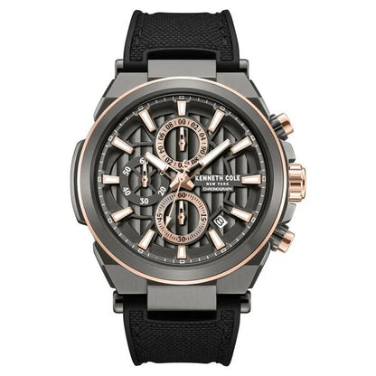 Kenneth Cole Quartz Multifunction Grey Dial Black Colour Silicone Strap Watch For Men