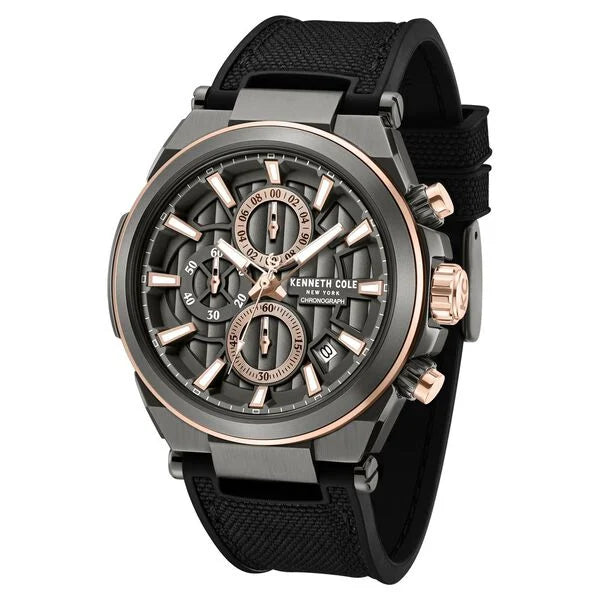 Kenneth Cole Quartz Multifunction Grey Dial Black Colour Silicone Strap Watch For Men