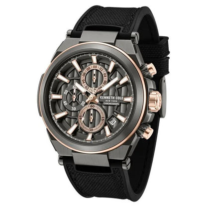 Kenneth Cole Quartz Multifunction Grey Dial Black Colour Silicone Strap Watch For Men