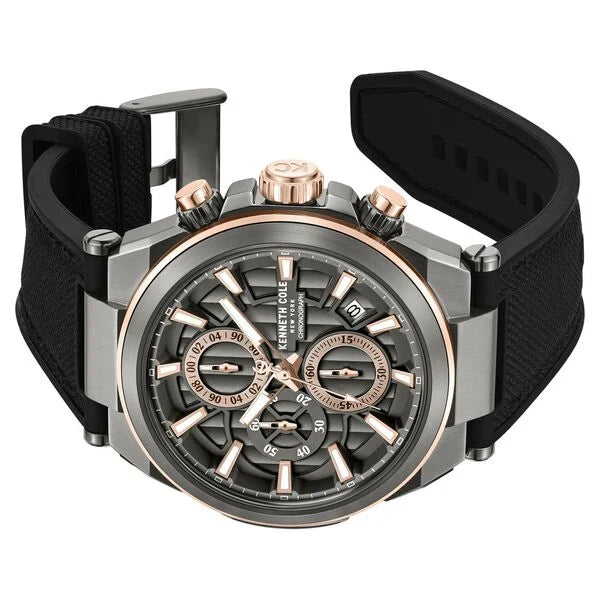 Kenneth Cole Quartz Multifunction Grey Dial Black Colour Silicone Strap Watch For Men