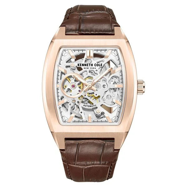Kenneth Cole Automatic White Dial Leather Strap Watch For Men ntkcwgx0077402mn
