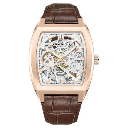 Kenneth Cole Automatic White Dial Leather Strap Watch For Men ntkcwgx0077402mn