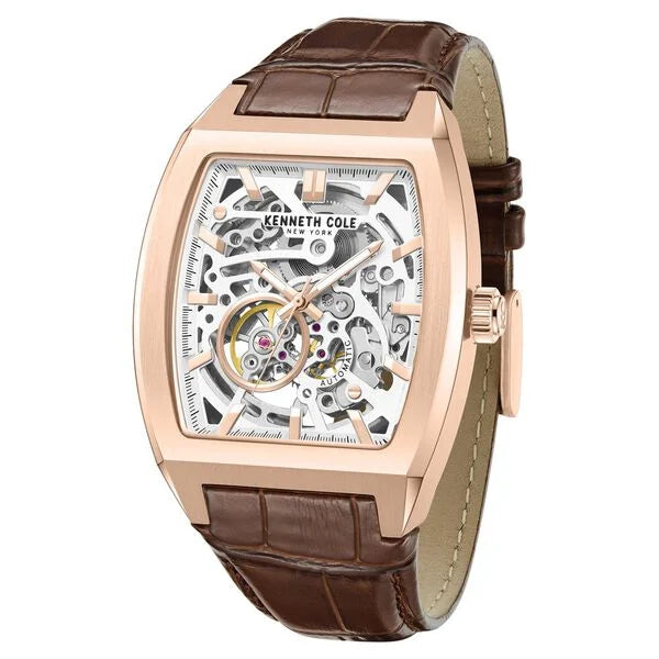 Kenneth Cole Automatic White Dial Leather Strap Watch For Men ntkcwgx0077402mn