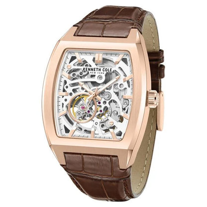 Kenneth Cole Automatic White Dial Leather Strap Watch For Men ntkcwgx0077402mn