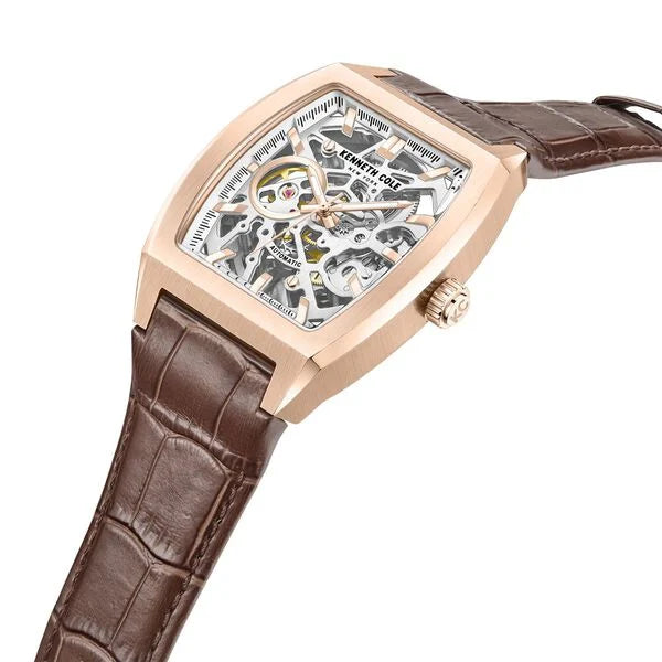 Kenneth Cole Automatic White Dial Leather Strap Watch For Men ntkcwgx0077402mn