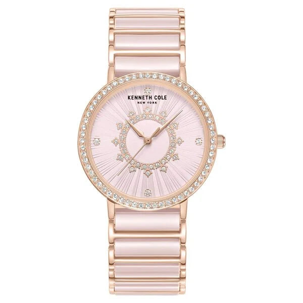 Kenneth Cole Quartz Analog Pink Dial Pink Stainless Steel & Ceramic Strap Watch For Women ntkcwlg0062603ld