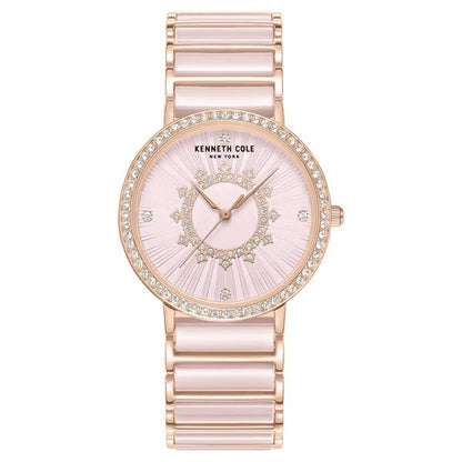 Kenneth Cole Quartz Analog Pink Dial Pink Stainless Steel & Ceramic Strap Watch For Women ntkcwlg0062603ld