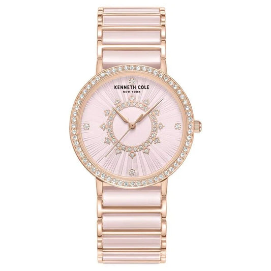 Kenneth Cole Quartz Analog Pink Dial Pink Stainless Steel & Ceramic Strap Watch For Women ntkcwlg0062603ld
