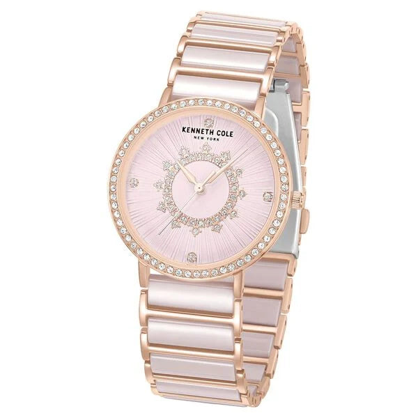 Kenneth Cole Quartz Analog Pink Dial Pink Stainless Steel & Ceramic Strap Watch For Women ntkcwlg0062603ld