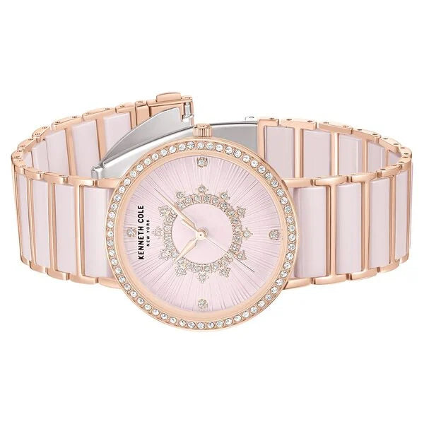 Kenneth Cole Quartz Analog Pink Dial Pink Stainless Steel & Ceramic Strap Watch For Women ntkcwlg0062603ld
